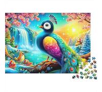 Paraíso Pavo Real Navidad Puzzle 1000 Piezas Adultos Pavo Real Cascada Nieve Premium Grueso Vibrante Desafiante Regalo 70x50cm