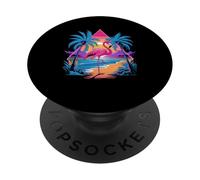 Paraíso retro con flamencos al atardecer PopSockets PopGrip Adhesivo