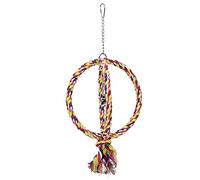 Parakeet Bird Toy | Cotton Rope & Stainless Steel Ring for Climbing/Swinging/Playing | Safe Chew Toy with Bell for Parrots & Cockatiels