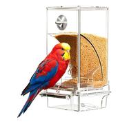 Parakeet Feeder - Transparent Automatic Bird Perch for Cage Use | Food Bowl with Seed Dispenser, Cockatiel Finch for Canary Parrot Cockatoo Conure Small Bird Feeding Accessory, 3.7x3.46x7.87in
