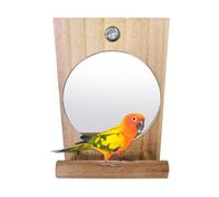 Parakeet Mirror, Bird Perches, 5.12x3.54x1.77 Inches Interactive Wooden Toy with Reflective Top, Chew Safe Cage Accessory for Cockatiel, Conure, Macaw, Canary & African Grey Use