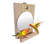 Parakeet Mirror Cage, Bird Perches with Mirror Toy 5.12x3.54x1.77 Inches, Interactive Wooden Cockatiel Accessory, Enrichment Decor for African Grey Macaw Finch Conure Canary