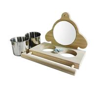 Parakeet Perch, Parrot Perch, Bird Food Water Feeder, Parrot Cage Perch, Perch with Mirror for Birds, Parakeet Mirror Perch, Bird Feeding Cups, Cage Play Toy for Parrots