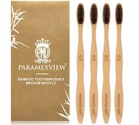 PARAMEXVIEW Juego de 4 cepillos de dientes de bambú natural Moso | Cerdas medianas sin BPA, ecológicos | Mango biodegradable, con infusión de carbón y base orgánica