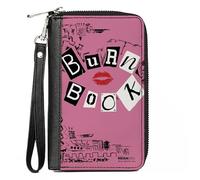 Paramount - Cartera con cremallera alrededor, Mean Girls Burn Book Cover Doodles rosa, cuero vegano, Rosado, 7.5"x4.5", Casual