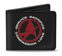Paramount Network - Cartera plegable con billetera estándar y ranuras para tarjetas, símbolo de insignia de amor de Star Trek Service Sacrifice Compassion Love Badge Icon negro, cuero vegano, Negro -,