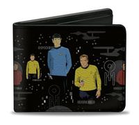 Paramount Network - Cartera plegable, diseño original de Star Trek Crew Poses e iconos, color negro, multicolor, cuero vegano, Negro -, 4.0" x 3.5", Casual