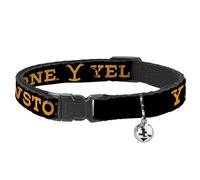 Paramount Network - Collar para gato, collar separable con campana, texto Yellowstone y logotipo en Y desgastado, negro y naranja, 8.5 a 12 pulgadas, 0.5 pulgadas de ancho