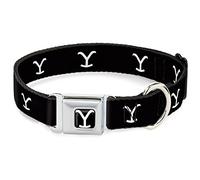 Paramount Network - Collar para Mascotas, Collar de Perro, Hebilla de cinturón de Seguridad de Metal, Logotipo en Y de Yellowstone, Negro y Blanco, 13 a 17 Pulgadas, 1.5 Pulgadas de Ancho