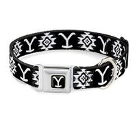 Paramount Network - Collar para mascotas, collar de perro, hebilla de cinturón de seguridad de metal, Yellowstone Dutton Ranch e iconos nativos americanos, negro, 11 a 16.5 pulgadas, 1.0 pulgadas de