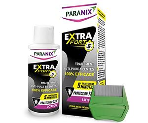 Paranix Extra fuerte 5 minutos - Loción antipiojos y lentes 100% eficaz. * 2 en 1: trata y protege - 100 ml - Peine fino de metal incluido