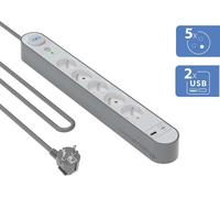 Pararrayos 5 tomas con USB A + C, 800J,1,5m WH / GY