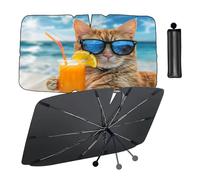 Parasol Coche Delantero, 140cm x 79cm Parasol Coche Paraguas Plegable para Auto Parabrisas Interior, Eje Giratorio de 360°, Protección UV, para la Mayoría de Coches, SUV, Camiones