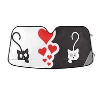 Parasol Coche Delantero Cartoon Cats Hearts Black White Kitty Cubierta De Parabrisas Aislamiento Térmico Parasolparabrisas Plegable Cocheparasoles para Camión Furgonetas SUV S