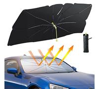 Parasol Coche Delantero, CompraFun Paraguas Coche Protección UV, Plegable Parabrisas Paraguas 140 x 75 cm, Fácil de Instalar y Almacenar, para Mayoría de Autos, SUV, Camiones