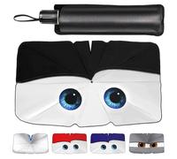 Parasol Coche Delantero Plegable con Ranura para Espejo Retrovisor de 125 x 65 cm，Parasol Coche Paraguas con Diseño Adorable de Ojos,Viene con Bolsa de Almacenamiento, Negro