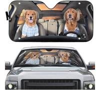 Parasol Coche Delantero Portátil Paraguas Luna De Coche Protección Rayos UV Parasol para Parabrisa Universal para Camión Todoterreno Vehículos Perros Golden Retriever Felices En The Beach Drive L