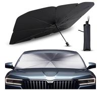 Parasol Coche Delantero Protector Solar SUV Parasol Paraguas Coche a los Rayos UV Parasol Plegable con Eje Giratorio y Revestimiento de Titanio (Poliéster, 130 cm x 80 cm)