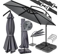 Parasol de brazo lateral antracita 300 cm, juego completo con 4 contrapesos y funda protectora