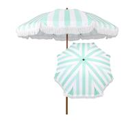 Parasol De Jardín Portátil Inclinable, 2m Sombrilla De Playa A Rayas Con Borlas, Protección UV50+, 8 Varillas De Fibra De Vidrio, Altura Regulable, Para Césped, Borde De Piscina, Hotel, Patio(Green)