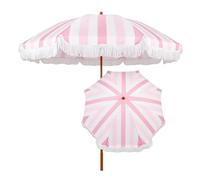 Parasol De Jardín Portátil Inclinable, 2m Sombrilla De Playa A Rayas Con Borlas, Protección UV50+, 8 Varillas De Fibra De Vidrio, Altura Regulable, Para Césped, Borde De Piscina, Hotel, Patio(Pink)