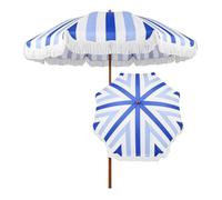 Parasol De Jardín Portátil Inclinable, 2m Sombrilla De Playa A Rayas Con Borlas, Protección UV50+, 8 Varillas De Fibra De Vidrio, Altura Regulable, Para Césped, Borde De Piscina, Hotel, Patio(Blue)