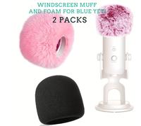 Parasol de Viento Color Rosa y Espuma para Blue Yeti, Blue Yeti Pro USB Condensador Microfono, Parabrisas de Microfono para Interior y espuma + 1 peludo