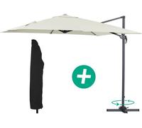 Parasol lateral de jardín alu "sun 3" - cuadrado - 3 x 3 m - crudo + funda protectora