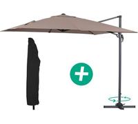 Parasol lateral de jardín alu "sun 3" - cuadrado - 3 x 3 m - topo+ funda protectora