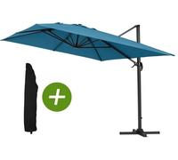 Parasol lateral de jardín alu "sun 4" - rectangular - 3 x 4 m - azul + funda protectora