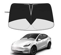 Parasol negro para parabrisas para Tesla Model 3 y Model Y, visera frontal de tamaño completo que bloquea los rayos UV y el calor, parasol de automóvil de plegado rápido con bolsa de almacenamiento