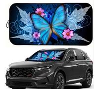 Parasol para Coche con Diseño de Azul y Flores - Protector de Parabrisas Frontal de Poliéster, Enrollable, 59x27 Pulgadas, Ideal para Accesorios Interiores de Vehículos