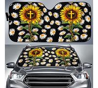 Parasol para Parabrisa Plegable Parasol Coche Delantero Protección Solar para El Parabrisas Universal para Camión Todoterreno Vehículos Jesús Girasoles con Margaritas Cruz De Cristo L