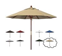 Parasol paraguas para paraguas de madera, una gran cubierta protectora con viento Ven, resistente a la desvanecimiento y último paraguas de playa al aire libre más larga (color: caqui, tamaño: 9 pies)