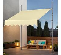 Parasol telescópico ajustable con abrazadera y manivela, para jardín, patio, balcón, ventana, instalación sin agujeros, color beige, 3 x 1,2 m, protección UV retráctil