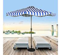 Parasol Umbrella 9ft Iron Patio Parasol Umbrella, Rainproof Market Table Umbrell with Blue Striped Polyester Canopy, for Lawn Plants Pool