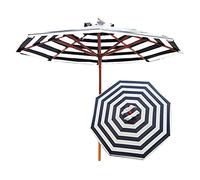 Parasol Umbrella Round Wooden Patio Umbrella, 2.7m Black Striped Table Umbrellas with Wind Ven, Outdoor Beach Dock Camping Sun Shelter (Color : 2.7M/9ft)