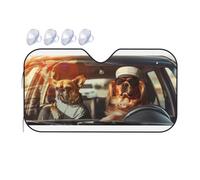 Parasol Universal para Parabrisas de Coche con diseño Cachorro, una Sola Capa, Burbujas Papel Aluminio, Reflectante Calor, 4 ventosas (30 x 55 Pulgadas)