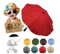 Parasol universal [sombrilla para cochecito] Protección UV 50+ con soporte universal, paraguas flexible para tubos redondos y ovalados ajustables, rojo, 3 cm