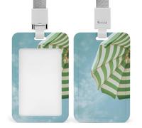 Parasoles de verano con diseño de rayas verdes y blancas, soporte retráctil para tarjetas de identificación, protector de tarjetas, placa de nombre, para trabajo, oficina, médico, enfermera