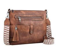 PARAURORA Bolsos Bandolera Mediano para Mujer, Bolso Cruzado de Diseño en Piel Vegana con Borla y Correa Ancha de Estilo Boho, Bolso de Hombro de Moda con Múltiples Bolsillos, Marrón