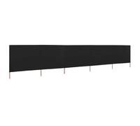 Paravientos Playa 5 Paneles 600x160cm Negro | Textil No Tejido, Postes de Madera, Plegable, Protección Contra Viento