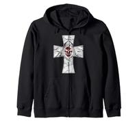 Parca Con Fondo Cruz Roja Cara Desgastada Grunge Sudadera con Capucha