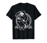 Parca Guadaña Montar Gato de la Muerte Paranormal Cementerio Camiseta