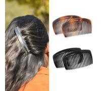 Parcelona Combos franceses brillantes de 23 dientes grandes de acetato de celuloide de 4 pulgadas, 2 colores, pinzas para el pelo, agarre antideslizante, para mujer, fabricado en Francia (negro concha