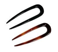 Parcelona French Paris Set of 2 Tortoise Shell Brown Black Celluloid Chignon Bun Hair Updo U Sticks Pins for Bun
