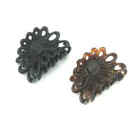 Parcelona French PLUME - Juego de 2 pinzas para el pelo con forma de tortuga de celuloide, color marr n y negro, tama o peque o, 2 pulgadas