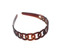 Parcelona French Round Chain Tortoise Shell Brown Celluloid Acetate Flexible No Slip Sturdy and Durable Hair Clips Hair Headband for Women a