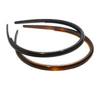 Parcelona French Thin Set of 2 Tortoise Shell Brown and Black Comb Hair Headbands with Inner Teeth Nibs