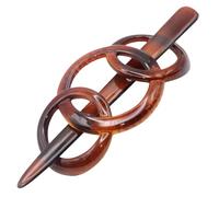 Parcelona French Triple Ringed Tortoise Shell Pin Thru Ponytail Holder Hair Updo Bun Cover Cap with Stick by Parcelona